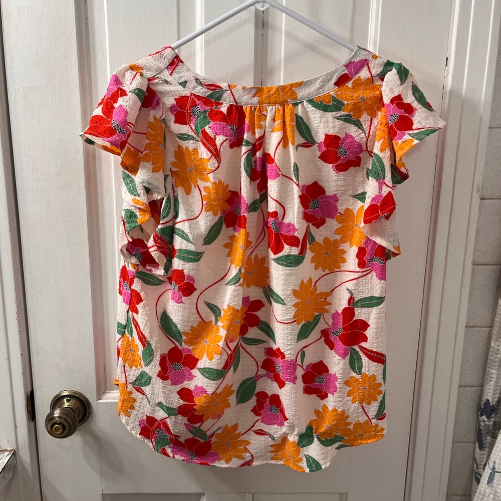 Draper James RSVP Vibrant Floral Square Neck Ruffle Blouse - Picture 4 of 7